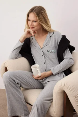 Gray Cotton Pajamas Set