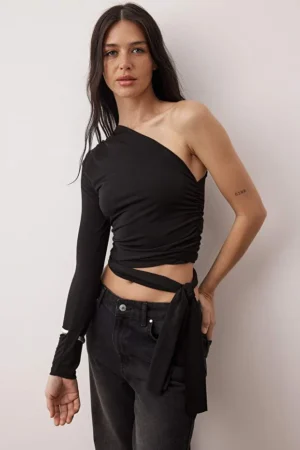 Fitted Single Sleeve Crop Top