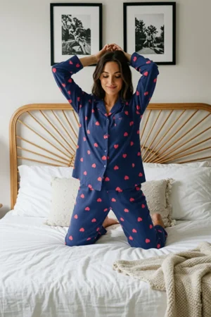 Navy Heart Pajama Set