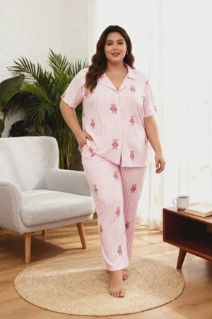 Striped Shirt Collar Pajama Set