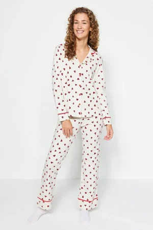 100% Cotton Heart Trim Pajama Set