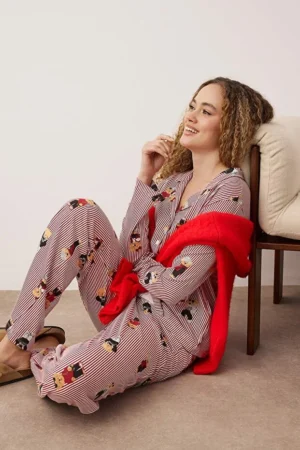 Teddy Bear Stripe Pattern Pajama Set