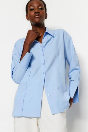 Light Blue Oversize Slit Sleeve Shirt