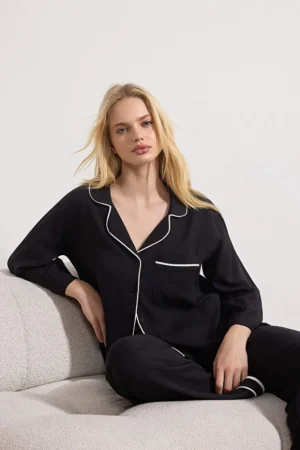 Piping Viscose Woven Pajama Set