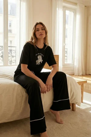 Leisure Printed Piping Pajama Set