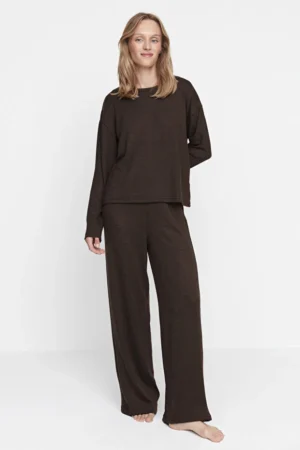 Brown Corded Knitted Pajama Set