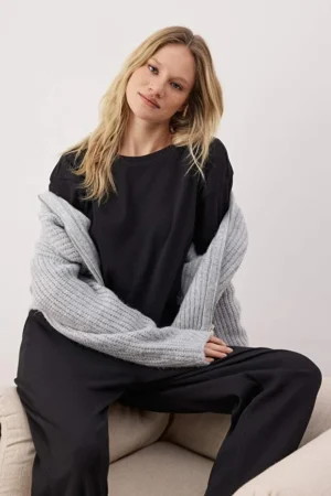 Black Corded Knitted Pajama Set