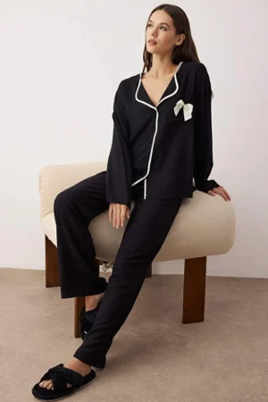 Black Ribbon/Bow Pajama Set
