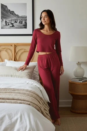 Burgundy Viscose Pajama Set
