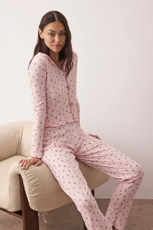 Floral Ribbon/Bow Pajama Set