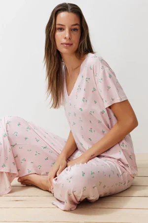Powder Pink-Multicolor Floral Pajama Set