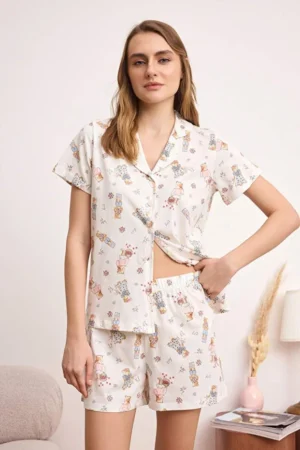 White-Multicolor 100% Cotton Pajama Set