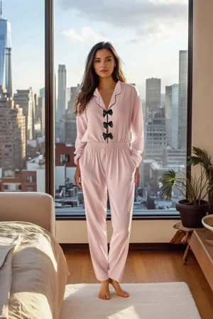 Ribbon/Bow Viscose Pajama Set
