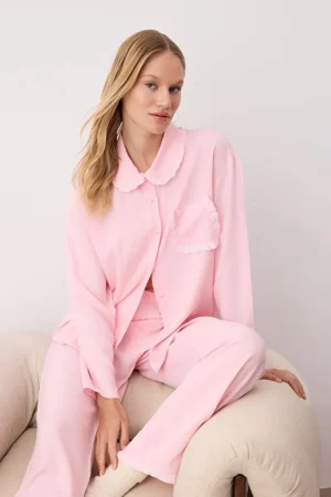 Pink Ruffled Pocket Pajama Set