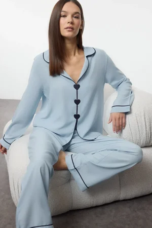 Heart Embroidered Pajama Set