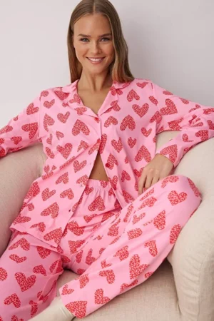 Pink 100% Cotton Leopard Heart Pajamas Set